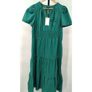Quince Organic Cotton Poplin Green Tiered Dress Maternity Size M